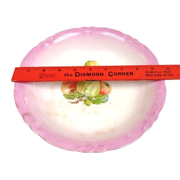 Antique Scalloped Edge Deep German Serving Bowl with Apples Pears 9.5" - Picture 2 of 8